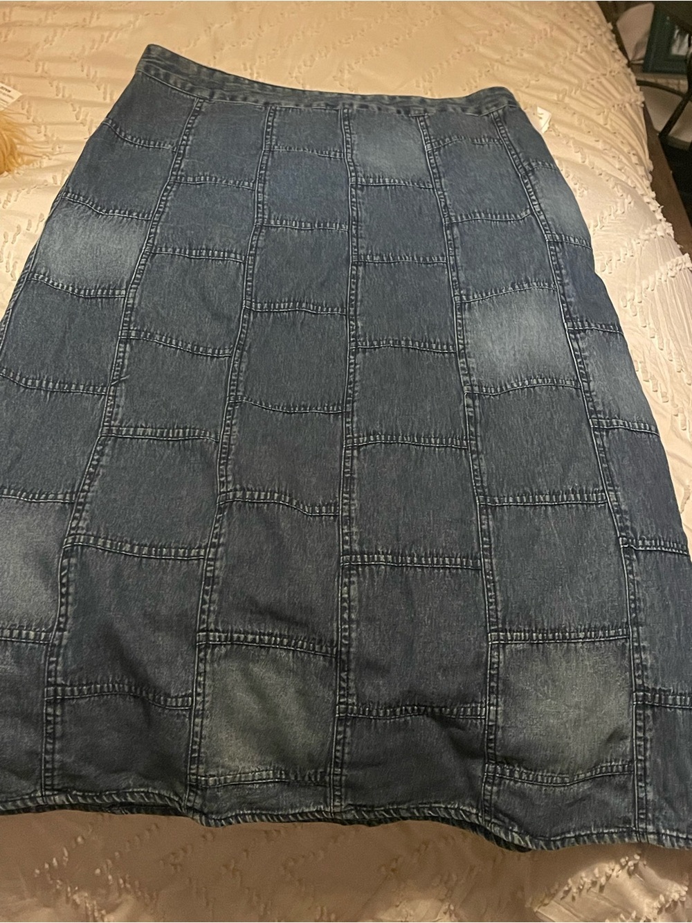 Studio West Dark Blue Patchwork Denim Midi Skirt